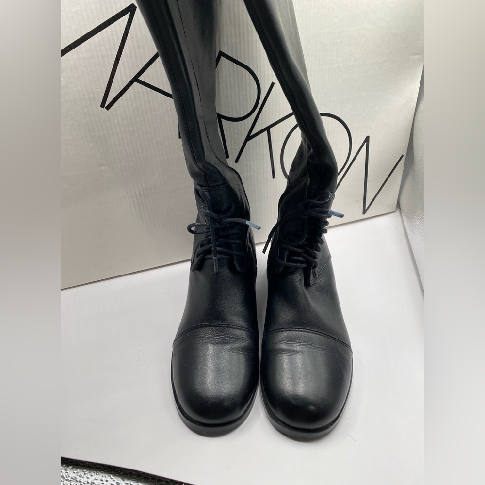 Markon Black Leather Tall Lace-Up Boots - Size 6M - Picture 3 of 8